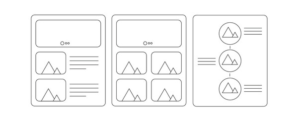 UI card design, mockup, Draft sketch drawing template layout framework wireframe. User experience concept.