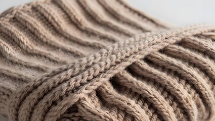 Warm Beige Knit Beanie Hat Close-Up Detail Soft Textured Winter Accessory