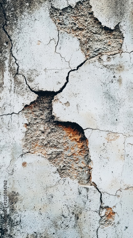 Poster silvery-gray cement wall showcases intricate details with subtle cracks, telling a unique story of a