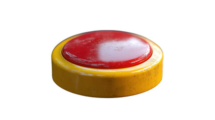 red emergency stop button on yellow base isolated on white background