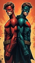 Superhero Couple with Heart Emblems