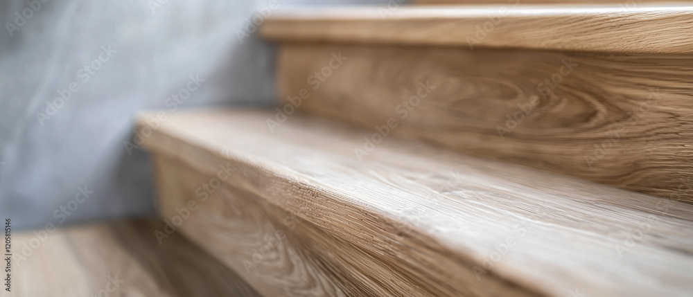 Poster detailed view of wooden staircase showcasing polished wood grain and craftsmanship, creating warm an