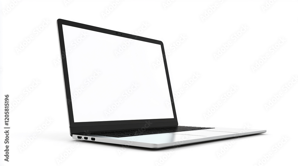 Poster laptop with a blank screen on a white background for mockup or design purposes