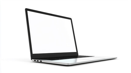 Laptop with a blank screen on a white background for mockup or design purposes