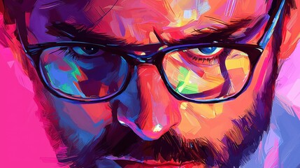 Intense Gaze Pixel Art Portrait of a Man with Bold Colors and Sharp Lines