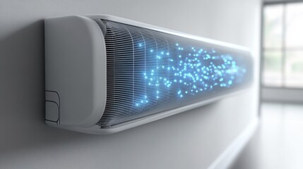 Air conditioner with air flow, isolated, stock photo, High-resolution image, advertisement style