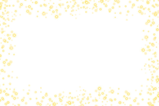 Gold stars sparks glitter special light effect rectangle frame. Golden glitter stars border on transparent background. Luxury stardust light. Glowing particles with blurred sparkles. Design elements