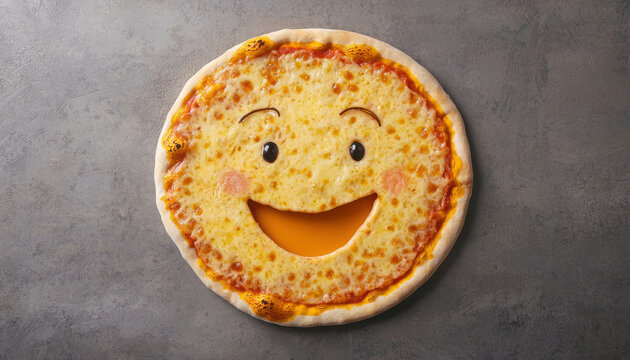 Realistic Cheese Pizza Shaped Like a Smiling Face for Fun and Creative Food Presentation