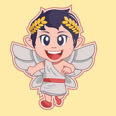 cute cartoon Cupids running with greek headwreath illustration