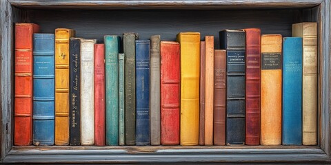 Fototapeta premium A stylish, well-organized bookshelf with colorful binders and decor elements. Perfect for modern office or home decor inspiration.