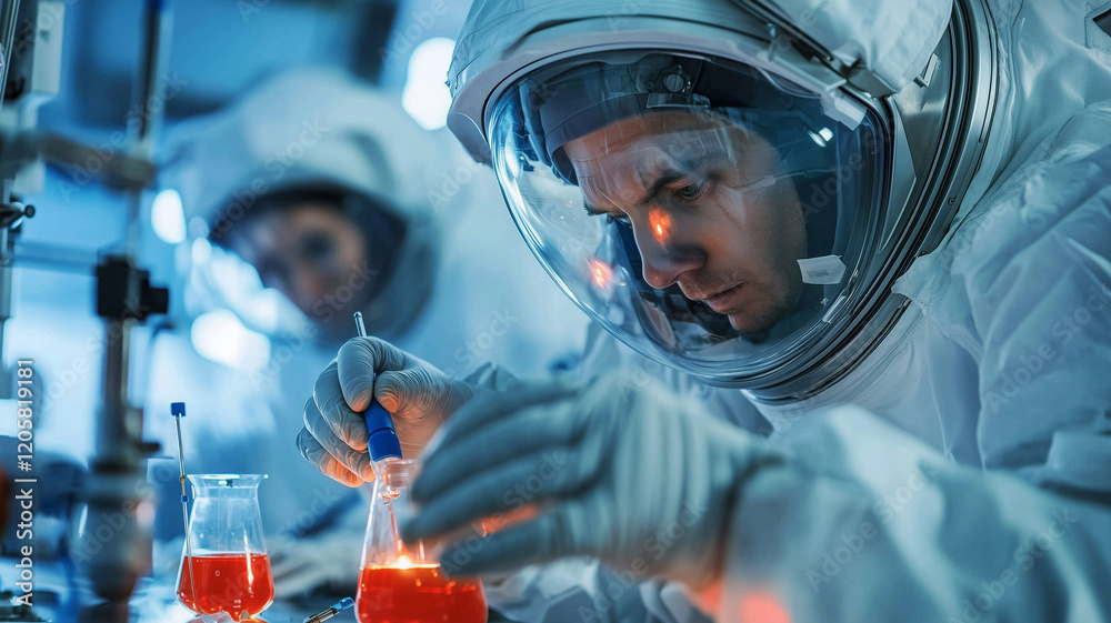 Aufkleber Astronauts in space conducting scientific experiment with focus and precision