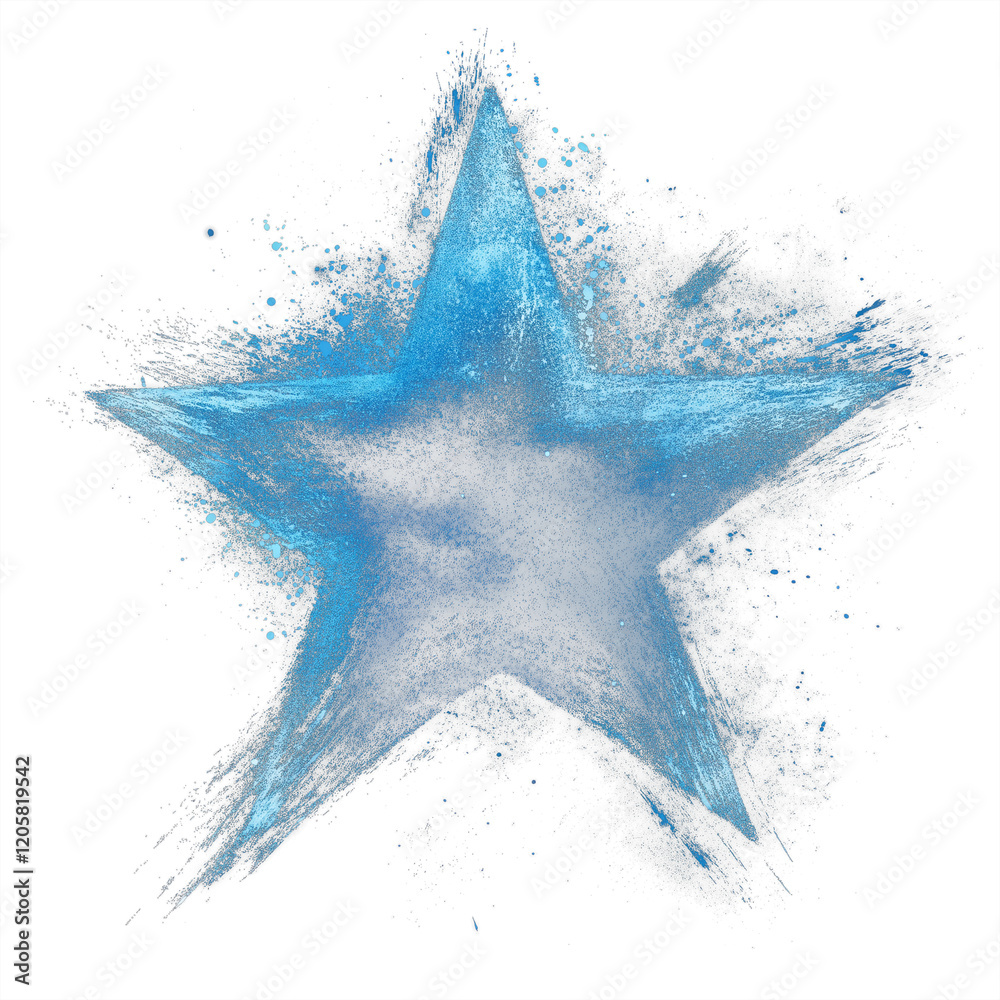 Fototapete vibrant blue star with gradient brush effect stands out against transparency background, creating dynamic and artistic visual. splattered paint effect adds texture and depth to image