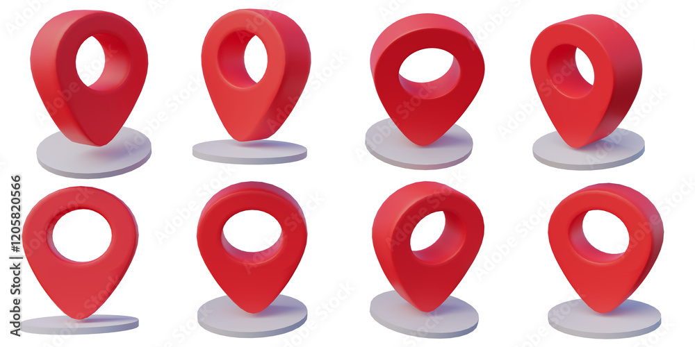 Fototapete 3d illustration map pointer rotation pin navigator or realistic gps pointer marker transparent backg