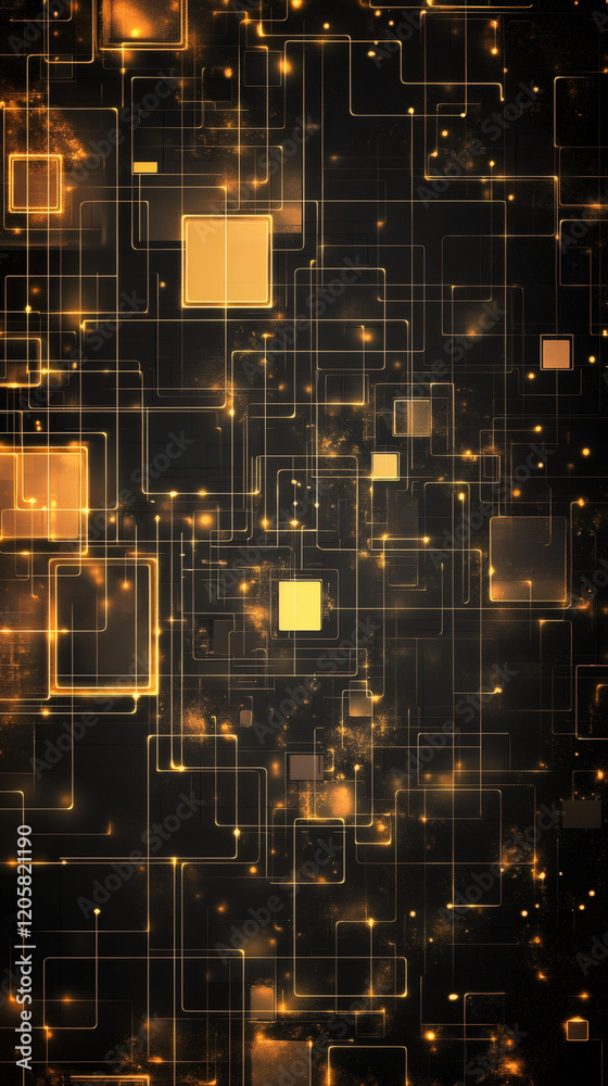 Leinwandbilder complex golden network of lines and squares forming an abstract technological background, ideal for 