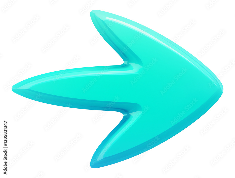 Fototapete smooth, curved arrow in vibrant turquoise with glossy finish, isolated on transparency background. a