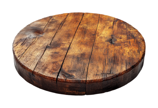 Rustic wooden round board for cooking or serving home kitchen kitchenware natural environment top view