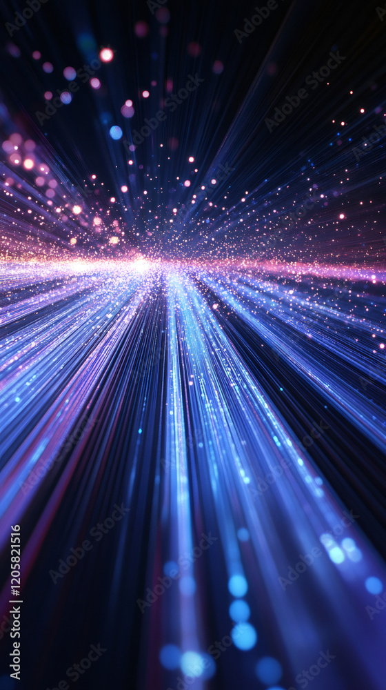 Aufkleber Fiber optic cables transmit data at high speed, creating colorful light trails and bokeh effect