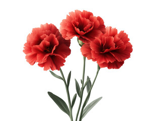 Elegant red carnation flowers transparent background natural beauty floral minimalist style