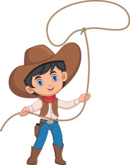 cartoon cowboy twirling lasso