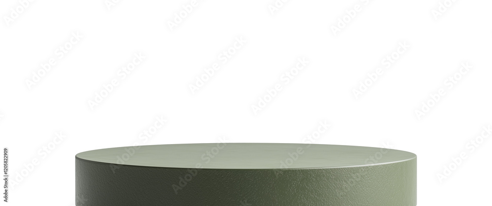 Poster round olive green table platform is shown, ideal for product display with smooth surface and minimal
