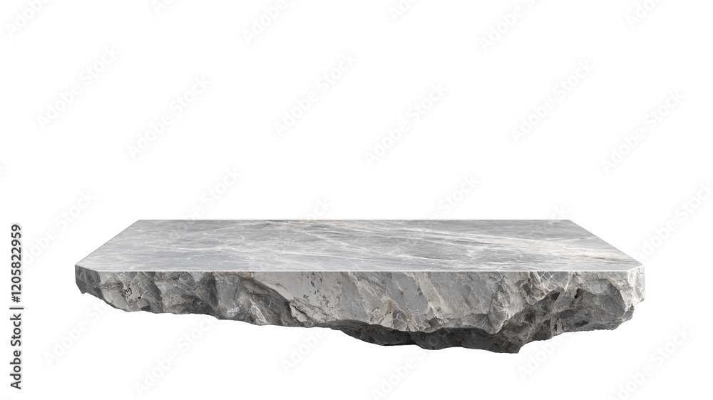 Poster sleek gray marble platform with natural stone texture, perfect for product display, showcasing elegance and simplicity. smooth surface contrasts with rugged edges, adding touch of sophistication