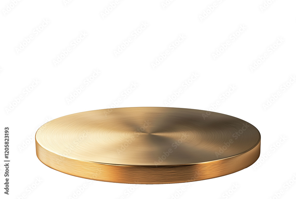 Aufkleber round gold brass base display is isolated on transparency background, showcasing its smooth and poli