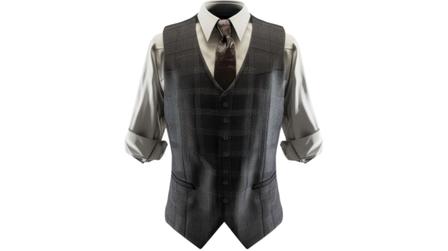Gray suit vest jacket on transparent background