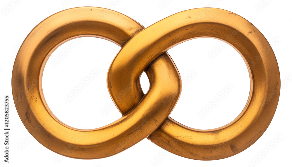 Poster golden infinity symbol made of interlocking chains, isolated on transparency background, represents endlessness and continuity
