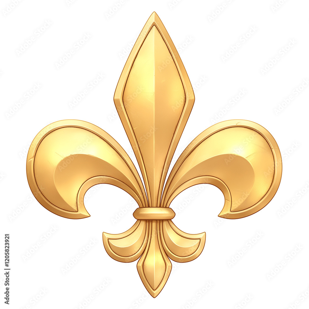 Poster golden fleur de lis symbol with subtle shine, isolated on transparency background, represents elegan