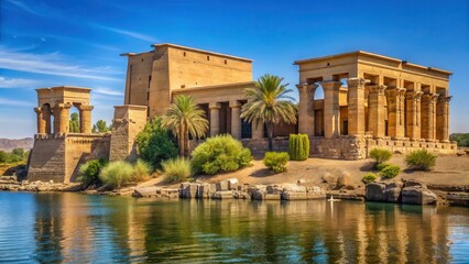 Ancient Egyptian temple ruins on the Nile River in Egypt , hieroglyphs, nile,  hieroglyphs, nile, landscape, architecture, pyramid
