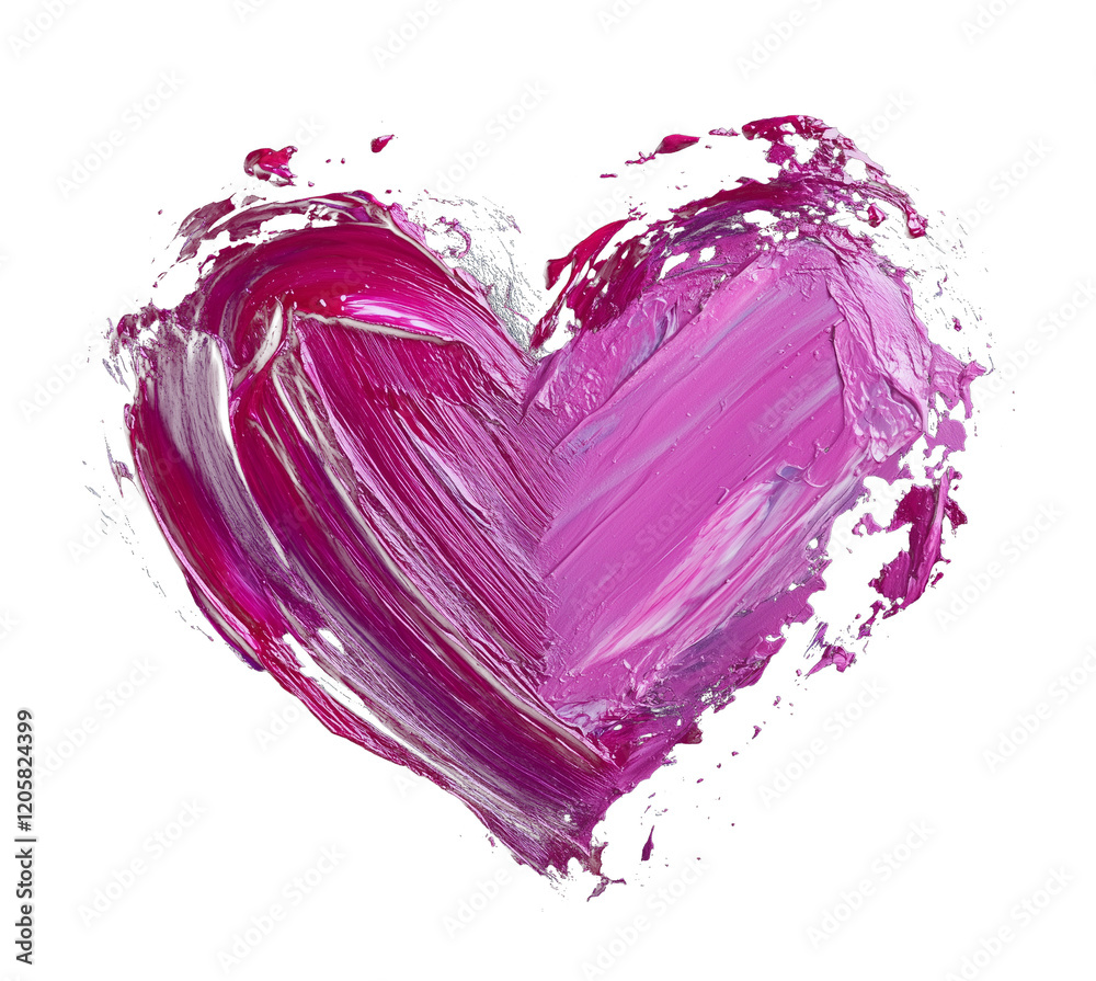 Aufkleber vibrant magenta heart painted with artistic abstract strokes on transparency background, showcasing 