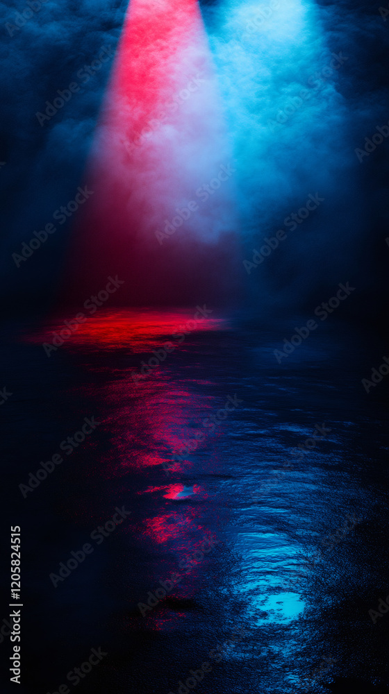 Leinwandbilder beams of light filtering through the smoke creating a colorful reflection on the water surface