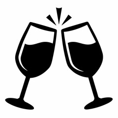 Wine Glass Toast Silhouette black silhouette vector illustration white background