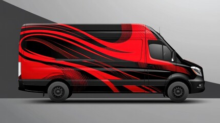 Red black van wrap design studio background