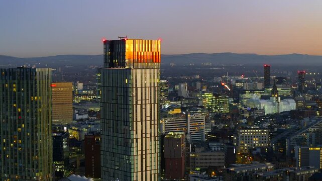 A golden Sunset over Manchester Skyline - England UK 