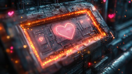 Obraz premium Glowing Heart in Cyberpunk Style Lettering with Pink Accents