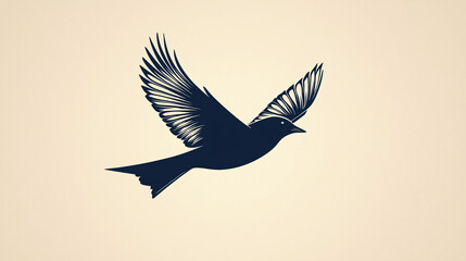 Obraz premium A sleek silhouette of a bird in flight against a light beige backdrop, creating a peaceful and quiet ambiance. 