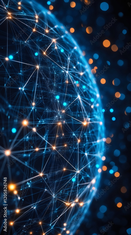 Leinwandbilder complex network of interconnected nodes forming a luminous sphere, symbolizing global communication 