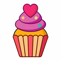 Cupcake with Heart Topping vector illustration white background
