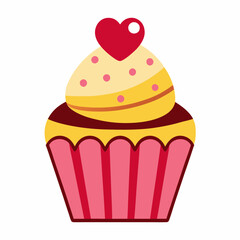 Cupcake with Heart Topping vector illustration white background
