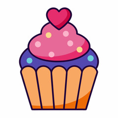 Cupcake with Heart Topping vector illustration white background