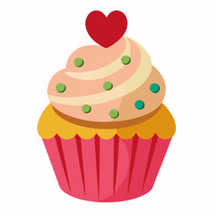 Cupcake with Heart Topping vector illustration white background