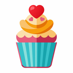 Cupcake with Heart Topping vector illustration white background