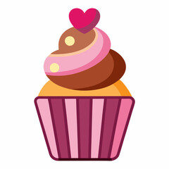 Cupcake with Heart Topping vector illustration white background