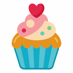 Cupcake with Heart Topping vector illustration white background