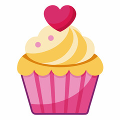 Cupcake with Heart Topping vector illustration white background