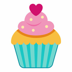 Cupcake with Heart Topping vector illustration white background