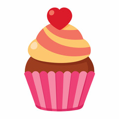 Cupcake with Heart Topping vector illustration white background