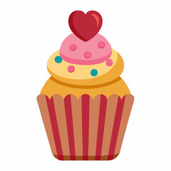 Cupcake with Heart Topping vector illustration white background