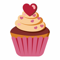Cupcake with Heart Topping vector illustration white background